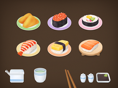 Sushi Icons food foods icon japanese food salmon shrimp sushi