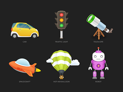 Science Icon balloon car icon robot science spacecraft telescope traffic