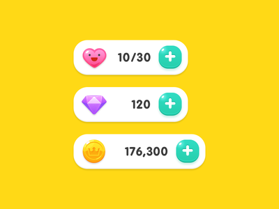 GUI Kit Yellow Kids UI cash coin game heart icon mobile ux yellow kids