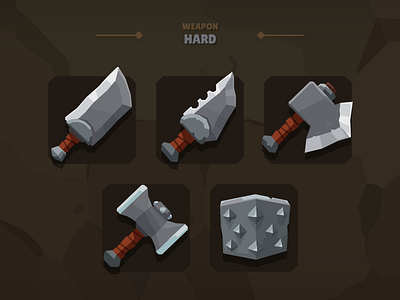 Casual Weapon Icon Hard 3d attack ax cartoon casual dagger fantasy games hamer lowpolygon rpg shield short sword sword swords vr weapon