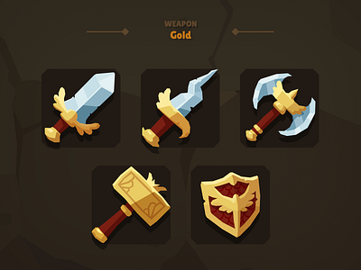 Casual Weapon Icon Gold 3d attack ax cartoon casual dagger fantasy games hamer lowpolygon rpg shield short sword sword swords vr weapon