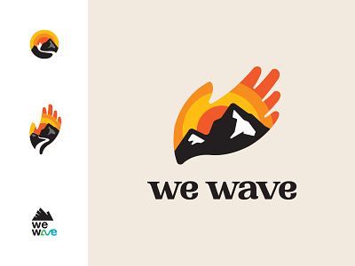 We Wave Concept Logo hand hand gesture hill logo sky sunset wave