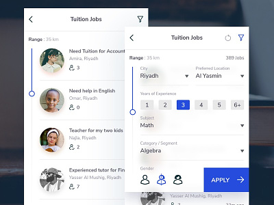 Tuition Jobs App app filter app listing ios mobile app