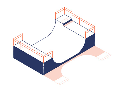 Miniramp 2 colour halfpipe illustration isometric print ramp risograph skate skatepark skating