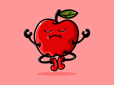 Meditating Apple cartoon character cute fruit graphic design illustartion logo mascot