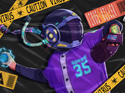 Space baseball baseball design future illustration punk virus