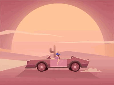 Driving in the desert animation car，cycle