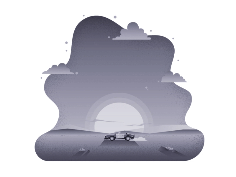 keep going car animation cactus cartoon cycle desert design dusk floating cloud illustration mercedes motion design speeding sports car star sunset