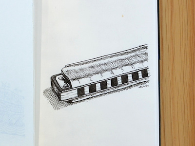 A Hohner Marine Band Harmonica art drawing harmonica ink moleskine sketches