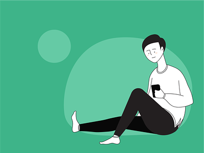 the boy reading on phone design flat green illustration instagram minimal reading seat seating social media socialmedia vector