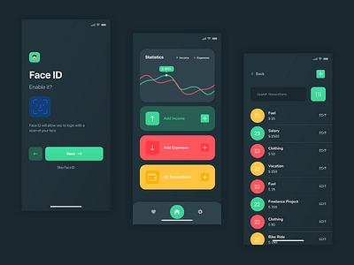 iOS App UI - Expense Tracker dark mode ui design expense tracker expense tracker dark mode expense tracker ios ui expense tracker ui flat ios app ios app ui minimal ui ux ux ui design vector