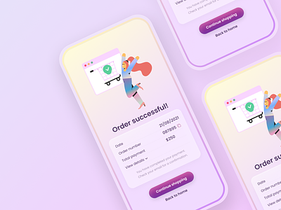 Order successful screen app app design app ui clean colorful confirm gradient mobile order order successful pastel product product details shopping success successful ui ux