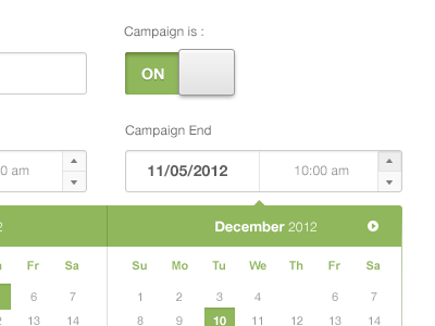 Campaign calendar campaign clean dashboard datepicker green on