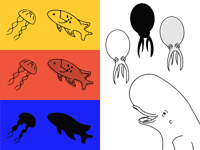 Sea Illustrations beluga fish homepage illustrations jellyfish octopus sea webdesign
