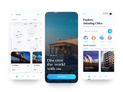 Travel App adventure blue calming design designer designlife webui uidesigner landscape mobile app mobile design productdesign serene tour tourism travel travel app travelling app typography