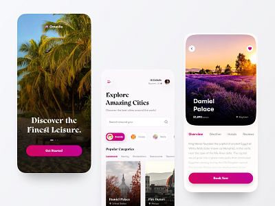 Omevile Travel App adventure appdesign beach design designer designlife webui uidesigner flower hotel landscape mobile mobile app mobile design productdesign purple tour tourism tourism app travel travel app ui