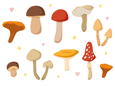 Cute mushrooms animation art autumn children illustration design flat icons illustration illustrator mushrooms stickers vector