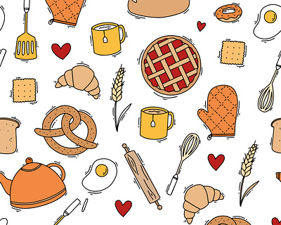 Cooking pattern art bakery children illustration cooking design doodle flat food illustration illustrator pattern print stickers textile