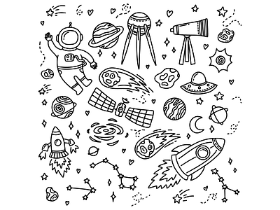 Doodle space animation art astronaut branding children children illustration color coloring design doodle flat illustration illustrator line logo outline planet space stars vector