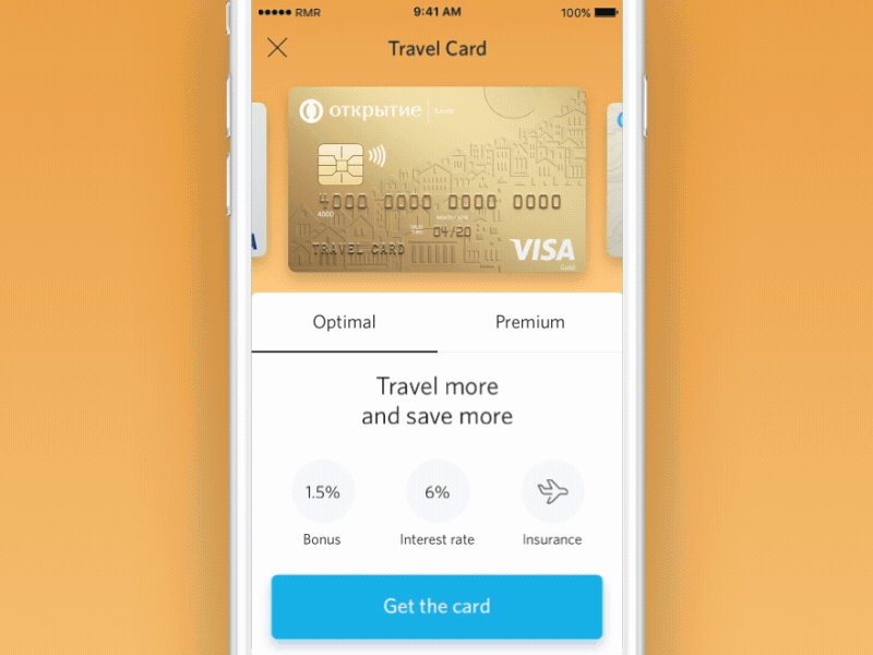 Ordering a card in Otkritie Bank animation app bank card credit finance ios iphone redmadrobot ui
