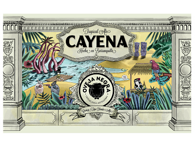 Label design for Cayena beer beer beer art beer label design hand drawn illustration kitsch summer tropical