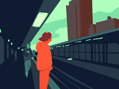 A - train Station design digital painting illustration