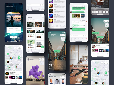 Mobile application design for AR social network app design application augmented reality chat concept design guide interaction interface map mobile navigation places route social network tourist ui user experience user interface design ux