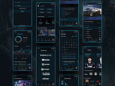 Mobile app design for e-sport community. Gaming social network android app application coaching concept dashboad esport games gaming gaming app interaction interface ios social network team ui user experience user interface design ux