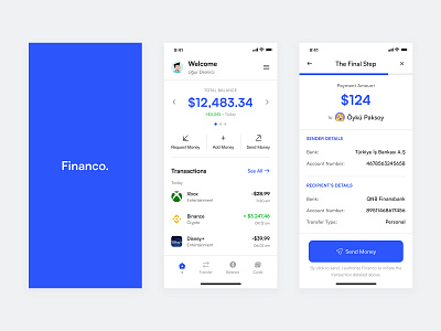 Concept Finance App | Home & Send Money bank banking crypto app digital bank earnings finance finance app financial app mobile app onboarding payment personal finance transaction