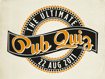 Pub Quiz Logo banner circle emblem logo orange poster print typography vintage