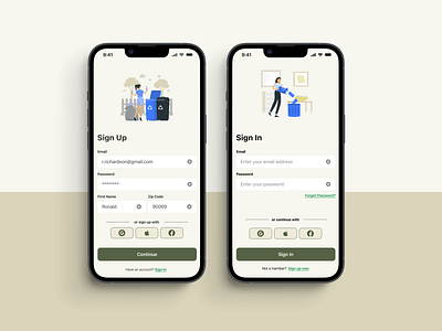 ReTHNK Recycling App - Sign Up/Sign In screens