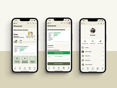 ReTHNK Recycling App - Discover screens app case study design figma logo mobile app ui ux