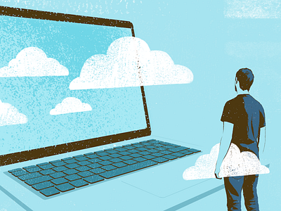 Software in the Cloud cloud editiorial illustration globe and mail software