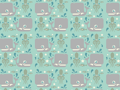 Squid and The Whale fish fun kid ocean squid textile water whale