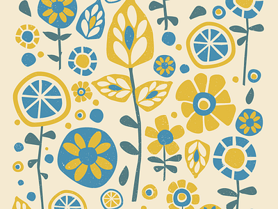 Flowers blue design flowers textile yellow