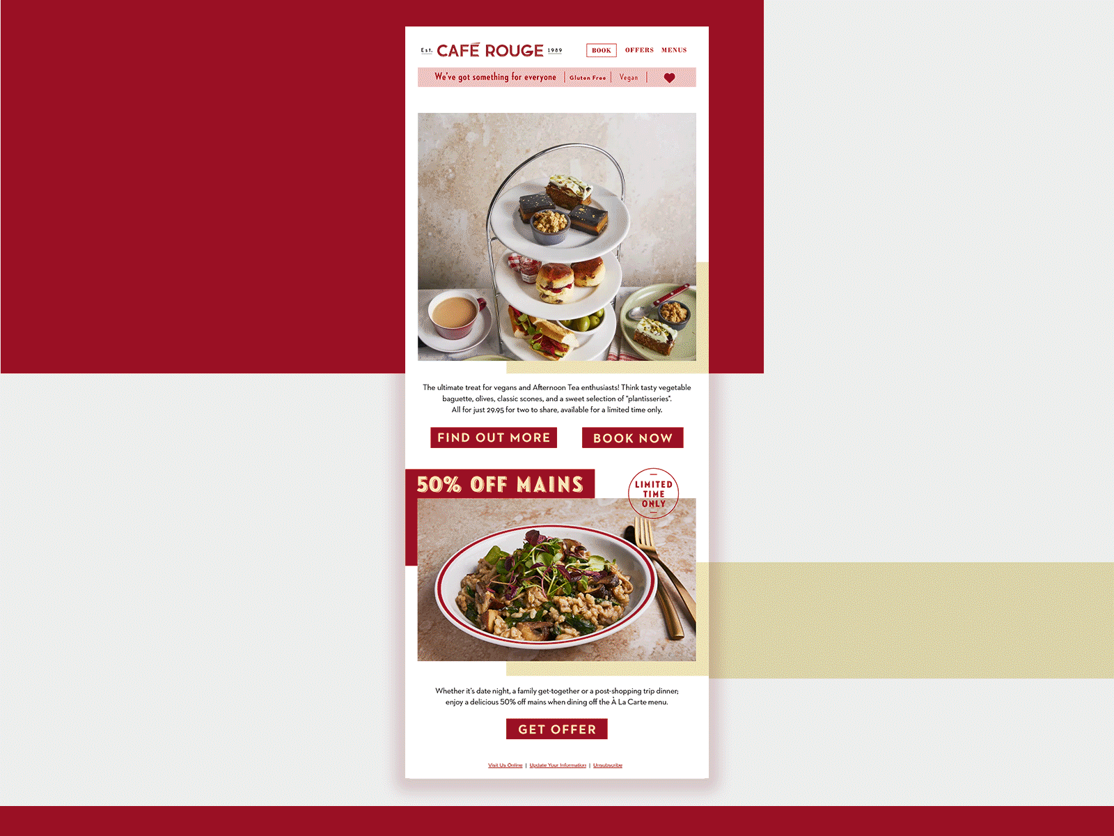 Cafe Rouge - email design afternoon tea brand email email design email marketing marketing newsletter restaurant vegan