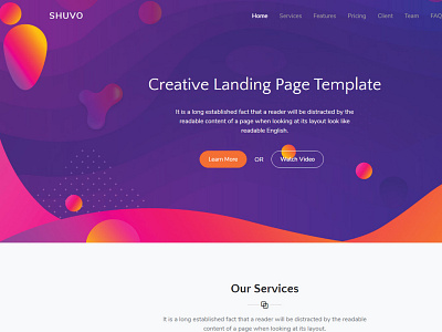 Shuvo Creative Landing Page Template bootstrap 4 creative creative landing page design css 3 css animation design html css html template html5 landing page template web design website design