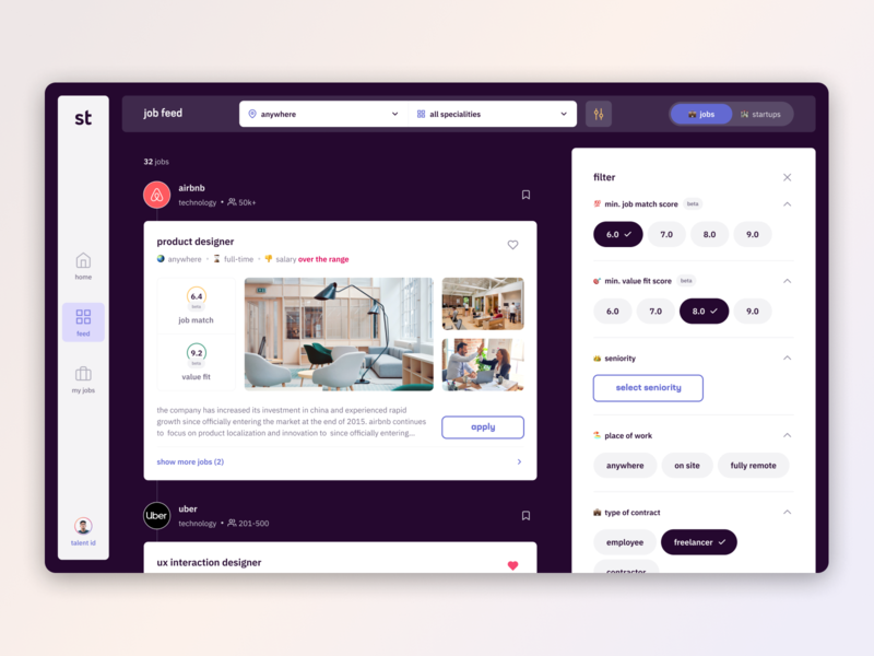 supertalent - Job Feed clean desktop hiring job job application job board job finder job listing jobs minimal product design saas simple ui ux web app web application