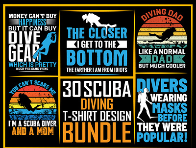 Scuba Diving​​​​​​​ T-Shirt Design Bundle custom t shirt scuba diver scuba diving t shirt typography design