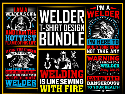 Welder T-Shirt Design Bundle typography design welder illustration