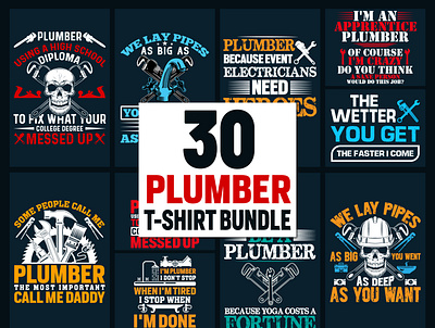 Plumber T-Shirt Design Bundle plumbing services typography design ui
