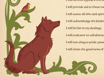 Wolf and Bird bird illustration leaves poster scroll wolf