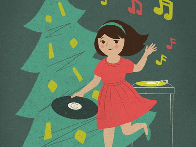 Rockin Holidays christmas girl holidays illustration music records retro texture tree vintage