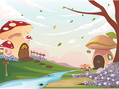 mushroom village art artwork coreldraw illustration mushrooms vector