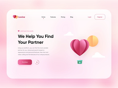 Love Finder Website balloons cloud finder glass homepage landing login love partner pink register web webdesign website website design