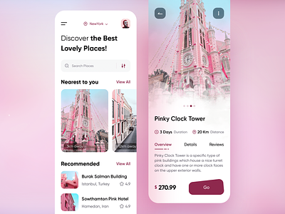 Travel App Design app booking discover lovely mobile app pink places ticket tour tourism tours travel travel agent travel app traveling trip trip app vacation