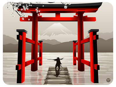 Lonely Samurai design flat design flat illustration flatdesign gates illustraion illustration japan landscape ninja samurai tample gates