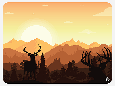 Landscape (pt 1) - Sunrise clouds deer flat design flat illustration flatdesign illustraion landscape mountains sun sunrise trees