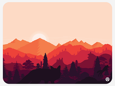 Landscape (pt 3) - Sunset clouds flat design flat illustration flatdesign fox illustration landscape mountains suns sunset trees