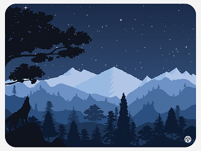 Landscape (pt 4) - Night flat design flat illustration flatdesign illustration landscape moon mountains night stars trees wolf